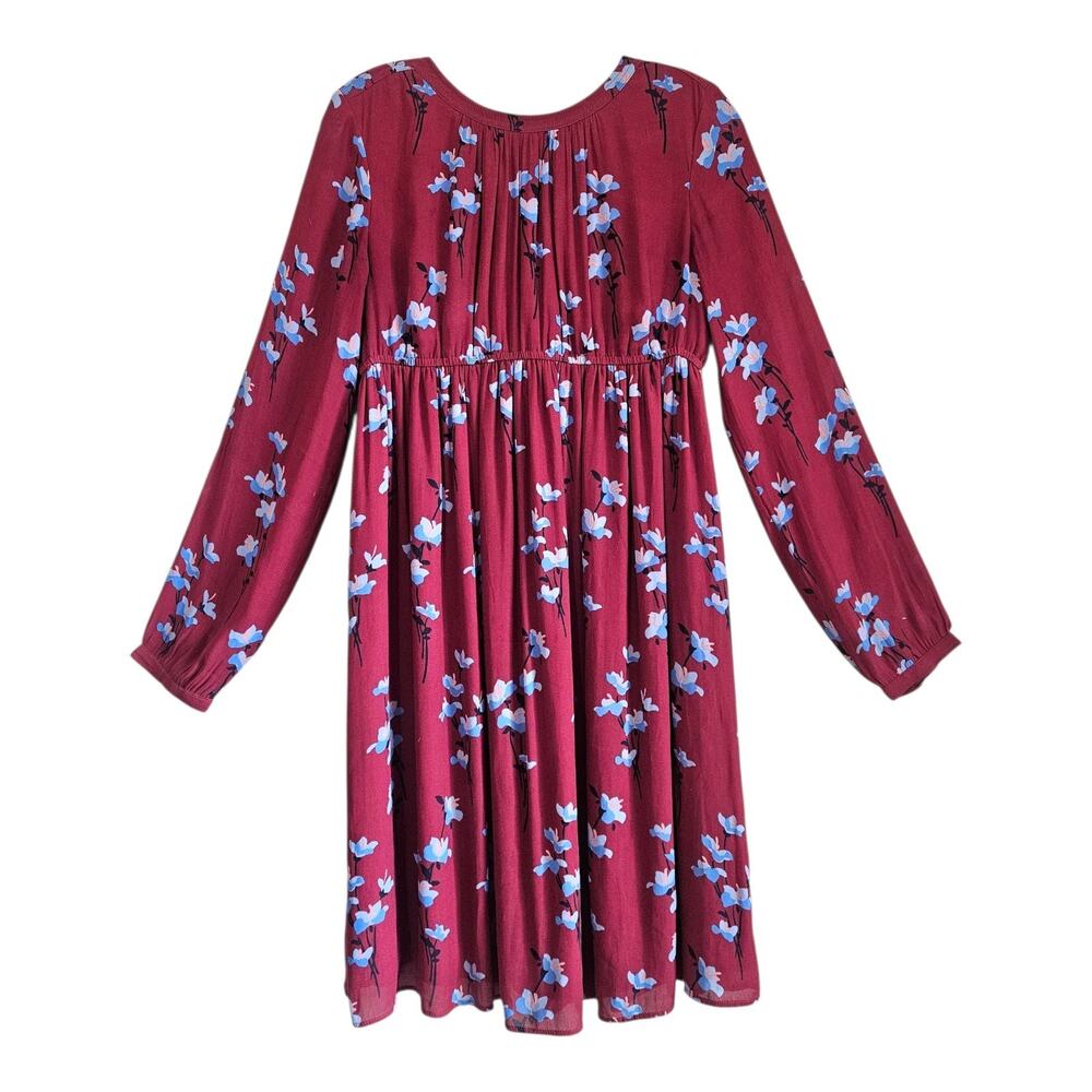 LOFT Women's S Dress Midi Floral Burgundy Blue Black Long Sleeve Lined Chiffon